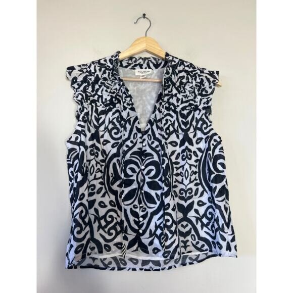 NEW Allison Ruffled Vneck Beaded Sleeveless Tie Top White Size: Extra Small - Picture 2 of 7